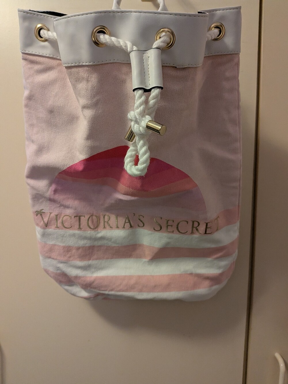 Victoria's Secret Pink, White & Gold Rope-Top Tote